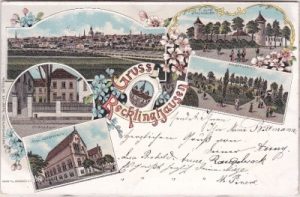 45657 Recklinghausen, u.a. Gymnasium, Farblitho, ca. 1895