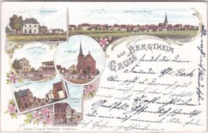 97241 Bergtheim, u.a. Bahnhof, Farblitho, ca. 1895