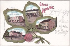 15757 Halbe (Brandenburg), Gasthäuser, Kleeblatt-Farblitho, ca. 1900