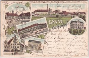 85290 Geisenfeld, u.a. Knabenschule, Farblitho, ca. 1895