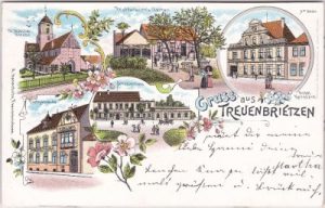 14929 Treuenbrietzen, u.a. Postgebäude, Farblitho, ca. 1900