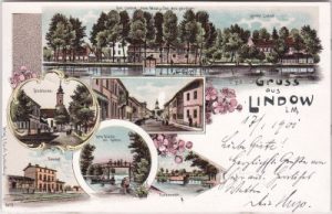 16835 Lindow (Mark), u.a. Bahnhof, Farblitho, ca. 1900
