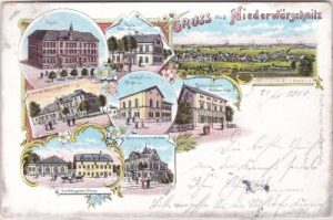 09399 Niederwürschnitz (Erzgebirge), u.a. Gasthöfe, Farblitho, ca. 1900