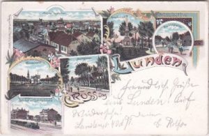 25774 Lunden, u.a. Bahnhof, Farblitho, ca. 1895
