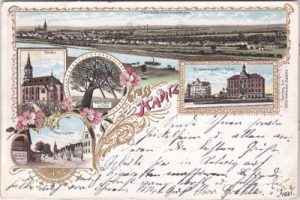 01139 Dresden-Kaditz (Pieschen), u.a. Dorfplatz, Farblitho, ca. 1900