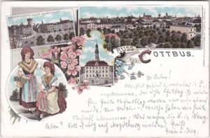 03046 Cottbus, u.a. Sprembergerstrasse, Farblitho, ca. 1895
