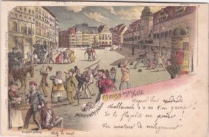 Metz (Lothringen), Mitternachtsleben, Farblitho, ca. 1895