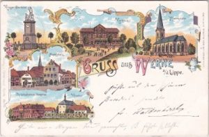 59368 Werne an der Lippe, u.a. Marktplatz, Farblitho, ca. 1900