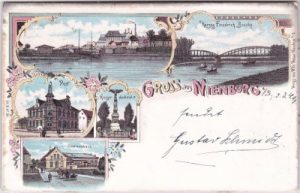 06429 Nienburg (Saale), u.a. Schützenhaus, Farblitho, ca. 1895