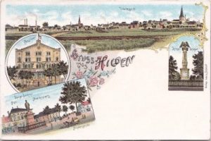 40721 Hilden, u.a. Pensionat, Marktplatz, Farblitho, ca. 1895