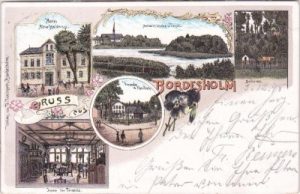 24582 Bordesholm, u.a. Hotel Alter Haidkrug, Farblitho, ca. 1895