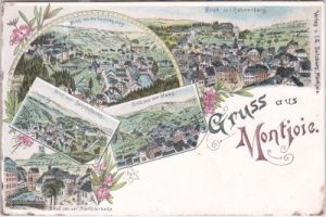52156 Monschau/Eifel, u.a. Bahnhofsweg, Farblitho, ca. 1900