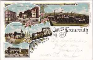 08427 Fraureuth, u.a. Schützenhaus, Farblitho, ca. 1905