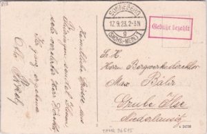 96515 Sonneberg in Thüringen, Ra-O "Gebühr bezahlt" Inflation 1923