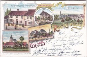 35519 Rockenberg, u.a. Gastwirtschaft Lohrfink, Farblitho, ca. 1905