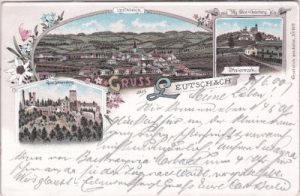 Leutschach (Steiermark), u.a. Ruine Schmirnberg, Farblitho, ca. 1900