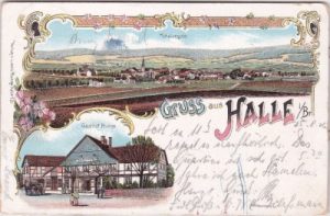37620 Halle (Weserbergland), Gasthof Runge, Farblitho, ca. 1900
