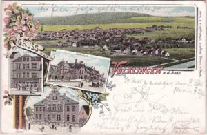 66333 Völklingen (Saar), u.a. Bahnhof, Farblitho, ca. 1900