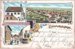 55546 Frei-Laubersheim, u.a. Kirchstrasse, Farblitho, ca. 1900
