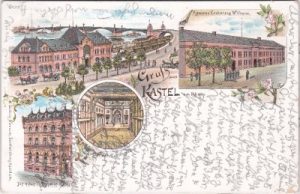 55252 Mainz-Kastel (Wiesbaden), u.a. Kaserne, Farblitho, ca. 1895