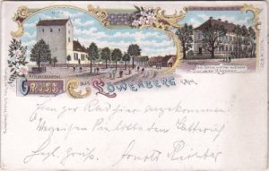 16775 Löwenberg (Mark), u.a. Strassenansicht, Farblitho, ca. 1900