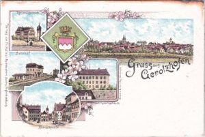 97447 Gerolzhofen, u.a. Bahnhof, Farblitho, ca. 1895