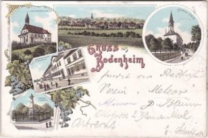 55294 Bodenheim, u.a. Gasthaus Stemmer, Farblitho, ca. 1895