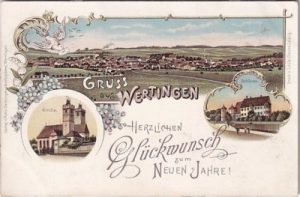 86637 Wertingen, u.a. Ortsansicht, Farblitho, ca. 1900