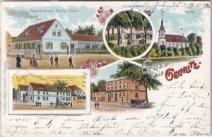 06268 Oechlitz (Mücheln/Geiseltal), u.a. Gasthof, Farblitho, ca. 1900