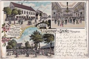 01936 Königsbrück, "Gasthof zu Stenz", Farblitho, ca. 1900