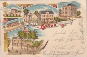09224 Chemnitz-Grüna, u.a. Postamt, Farblitho, ca. 1900