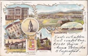 Klagenfurt, u.a. Bleiweiß-Fabrik, Farblitho, ca. 1895