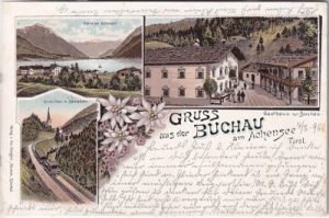 Buchau (Eben am Achensee/Maurach), Gasthaus, Farblitho, ca. 1895