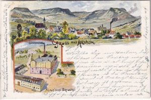 73037 Holzheim (Göppingen), Mauz`sche Brauerei, Farblitho, ca. 1900