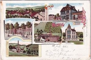 58675 Westig (Hemer/Sauerland), u.a. Bahnhof, Farblitho, ca. 1900