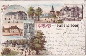 38442 Fallersleben (Wolfsburg), u.a. Marktplatz, Farblitho, ca. 1895
