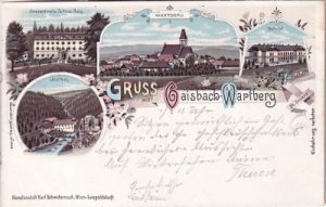 Gaisbach-Wartberg ob der Aist, u.a. Bahnhof, Farblitho, ca. 1895