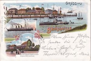 21683 Brunshausen (Stade), u.a. Schnelldampfer, Farblitho, ca. 1895