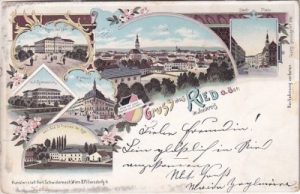 Ried im Innkreis, u.a. Kreisgericht, Farblitho, ca. 1895