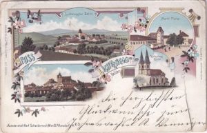Lichtenegg (Niederösterreich), u.a. Marktplatz, Farblitho, ca. 1900
