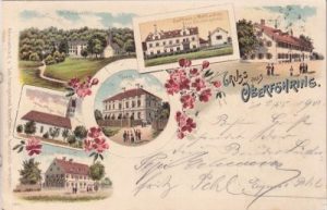 81925 München-Oberföhring, u.a. Mehlhandlung, Farblitho, ca. 1900