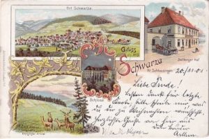 98547 Schwarza (Thüringer Wald), Stollberger Hof, Farblitho, ca. 1900