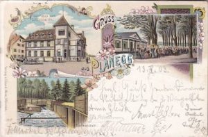 82152 Planegg, u.a. Badeanstalt, Gasthaus, Farblitho, ca. 1900
