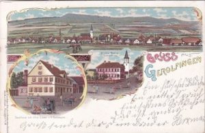 91726 Gerolfingen (Mittelfranken), u.a. Schulhaus, Farblitho, ca. 1900