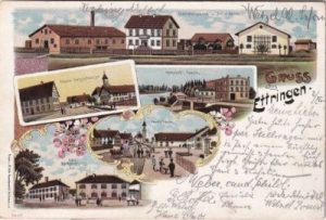 86833 Ettringen (Wertach), u.a. Dampfsägewerk, Farblitho, ca. 1900