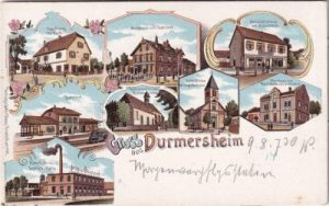76448 Durmersheim, u.a. Bahnhof, Farblitho, ca. 1900