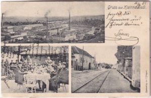Klein-Neusiedl, u.a. Bahnhof, Fabrikansicht, ca. 1900