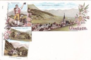Urnäsch (Appenzell Außerrhoden), u.a. Rossfall, Farblitho, ca. 1900